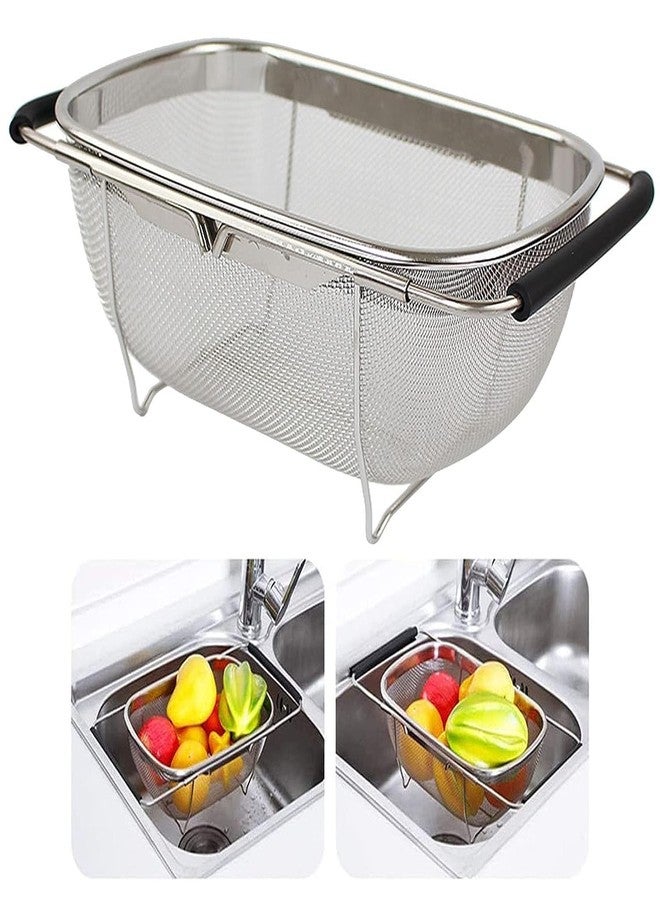 Jenon Stainless Steel Over The Sink Strainer Basket with Extendable Handles | Multipurpose Fine Mesh Colander for Washing Vegetables, Fruits, Rice & Pasta | Rust-Proof Kitchen Drainer Basket - Image 2